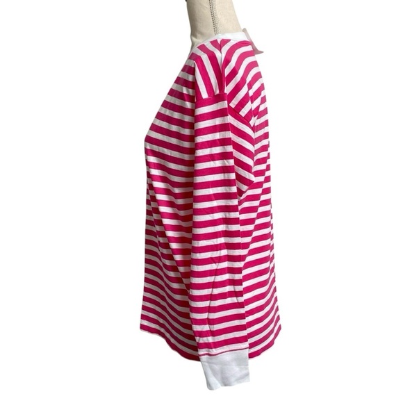 J.Crew Factory Pink White Striped Cotton Long Sleeve Tee Small NWT - Picture 7 of 13